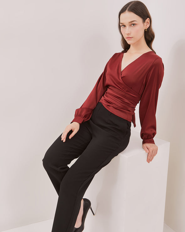 Women's Red V-Neck Blouse