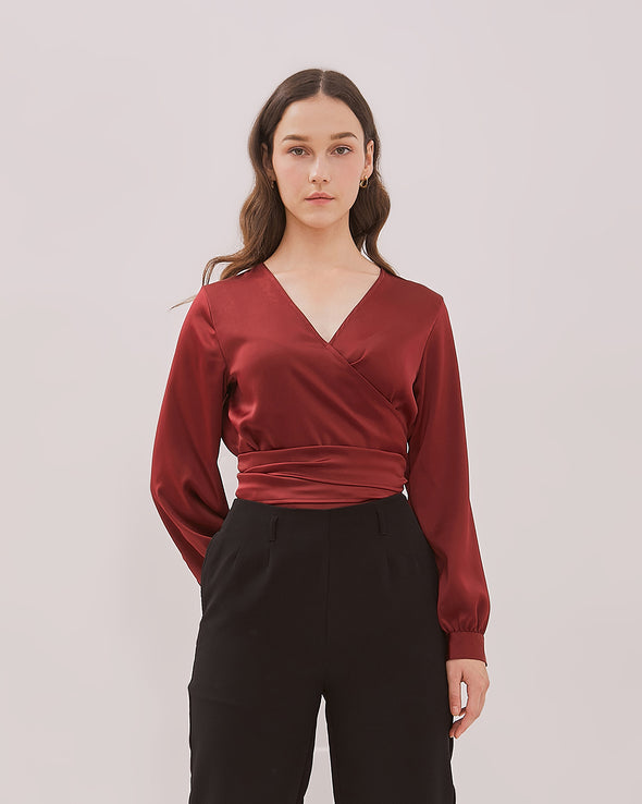 Women's Red V-Neck Blouse