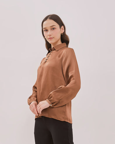 Women's Brown Puff Long Sleeve Shirt