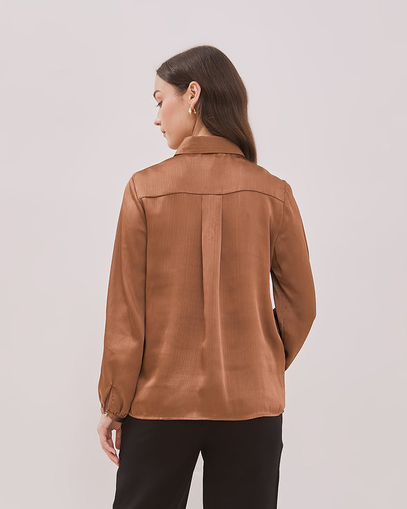 Women's Brown Puff Long Sleeve Shirt