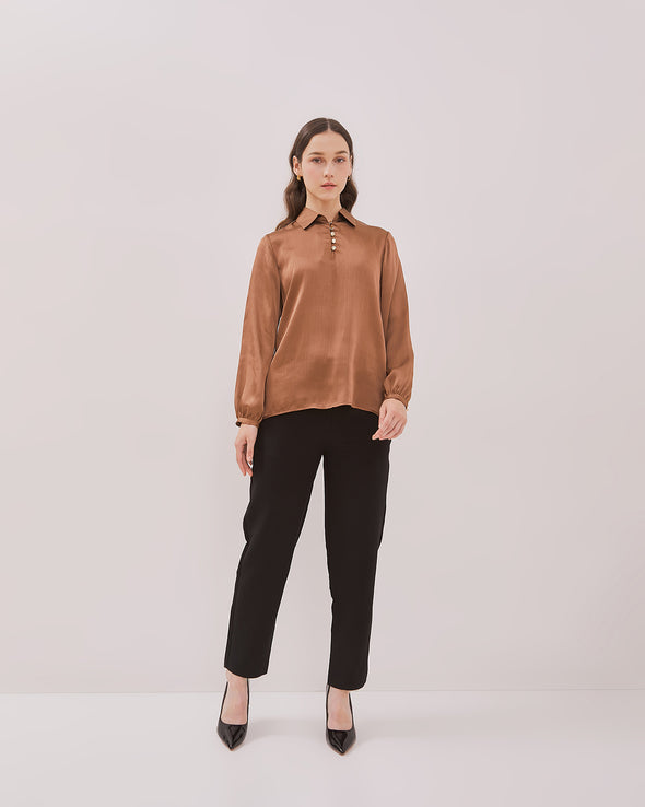 Women's Brown Puff Long Sleeve Shirt