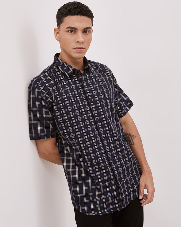 Short Sleeve Shirt With Navy Motif For Men