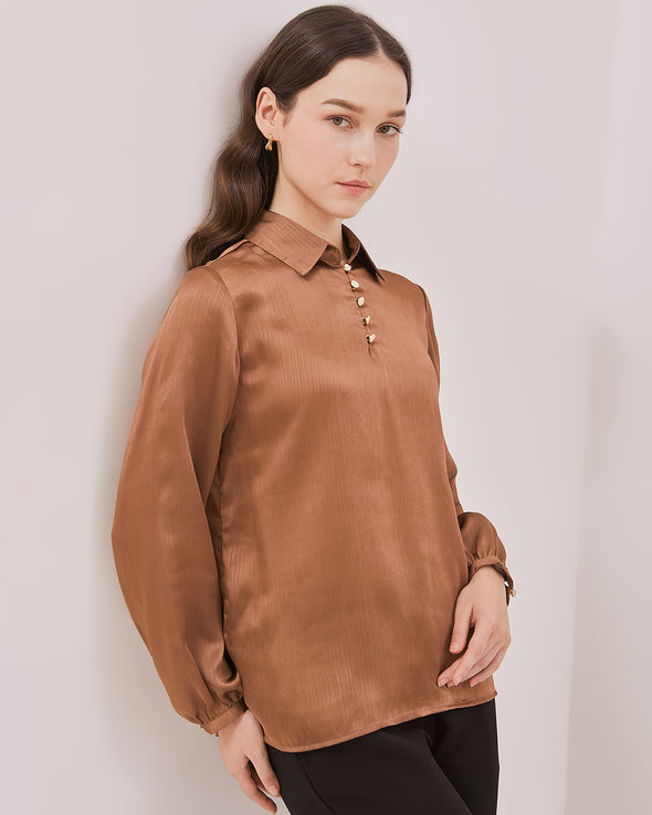 Women's Brown Puff Long Sleeve Shirt