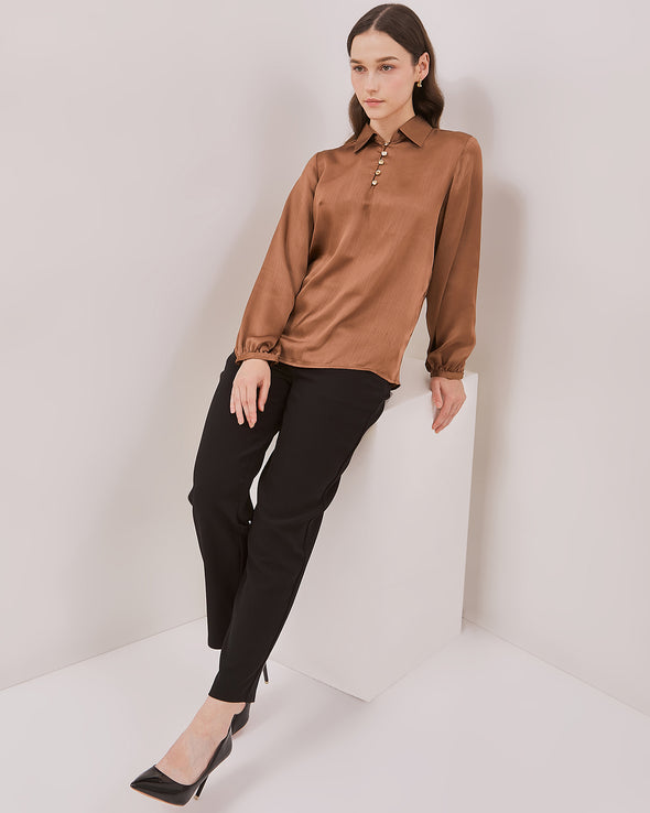 Women's Brown Puff Long Sleeve Shirt