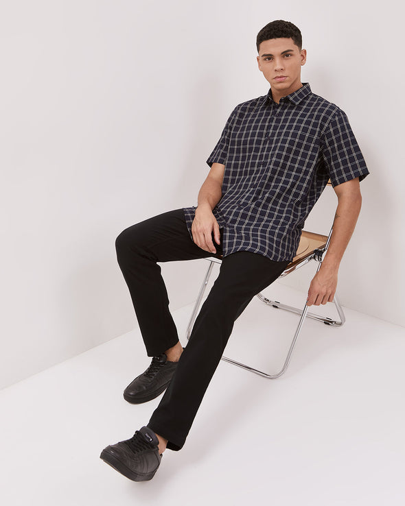 Short Sleeve Shirt With Navy Motif For Men