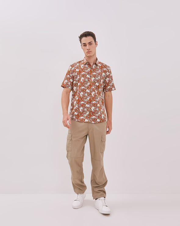 Short Sleeve Shirt With Cream Motif For Men