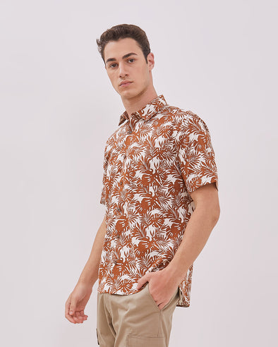 Short Sleeve Shirt With Cream Motif For Men