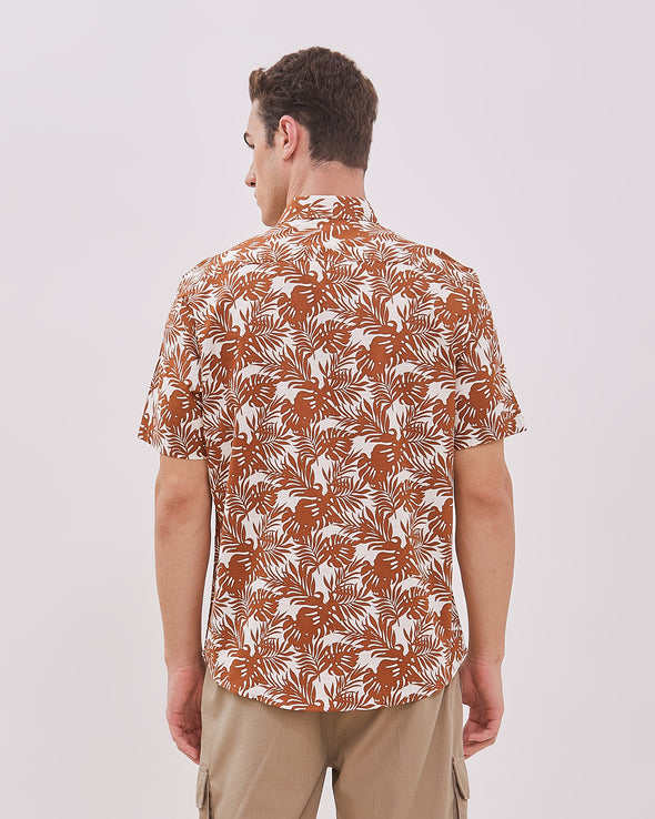 Short Sleeve Shirt With Cream Motif For Men