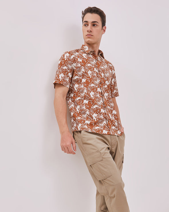 Short Sleeve Shirt With Cream Motif For Men