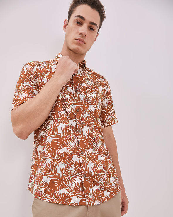 Short Sleeve Shirt With Cream Motif For Men