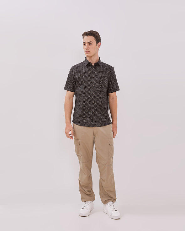 Short Sleeve Shirt With Navy Print Motif For Men