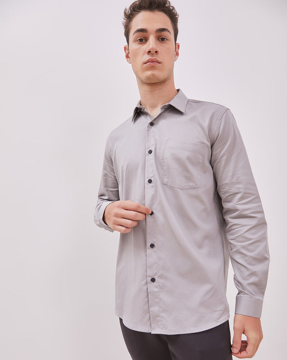 Light Grey Long Sleeve Shirt For Men