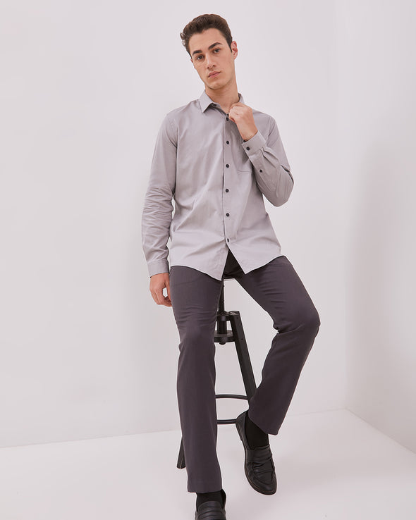 Light Grey Long Sleeve Shirt For Men