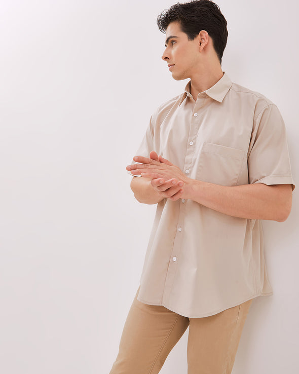 Men's Cream Short Sleeved Shirt