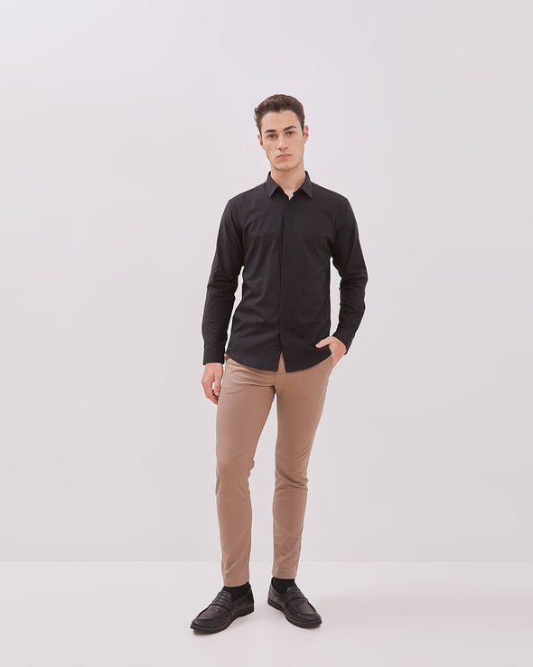 Black Slim Fit Long Sleeve Shirt For Men