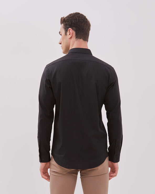 Black Slim Fit Long Sleeve Shirt For Men