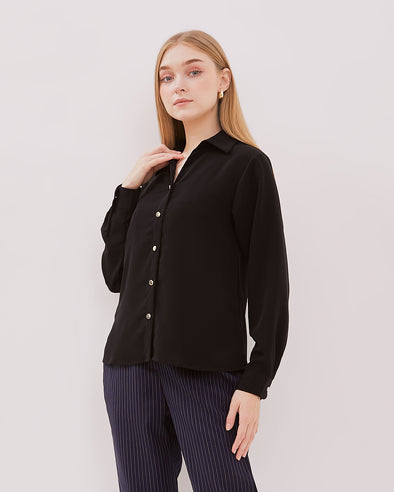 Women's Black V-Neck Long Sleeved Shirt