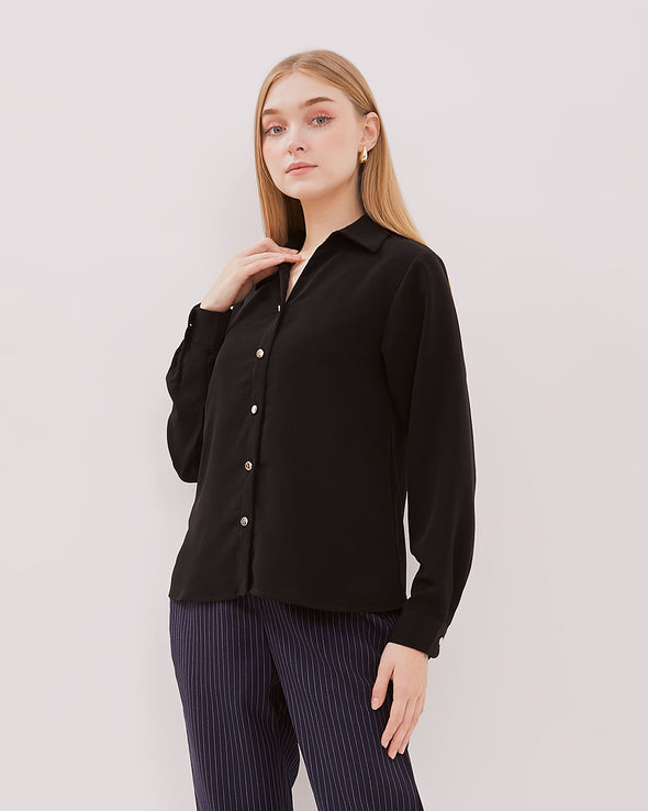 Women's Black V-Neck Long Sleeved Shirt