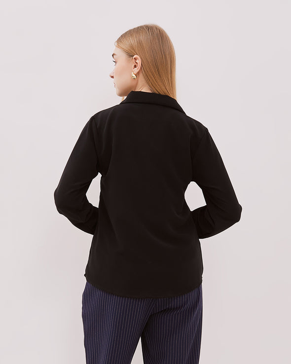 Women's Black V-Neck Long Sleeved Shirt