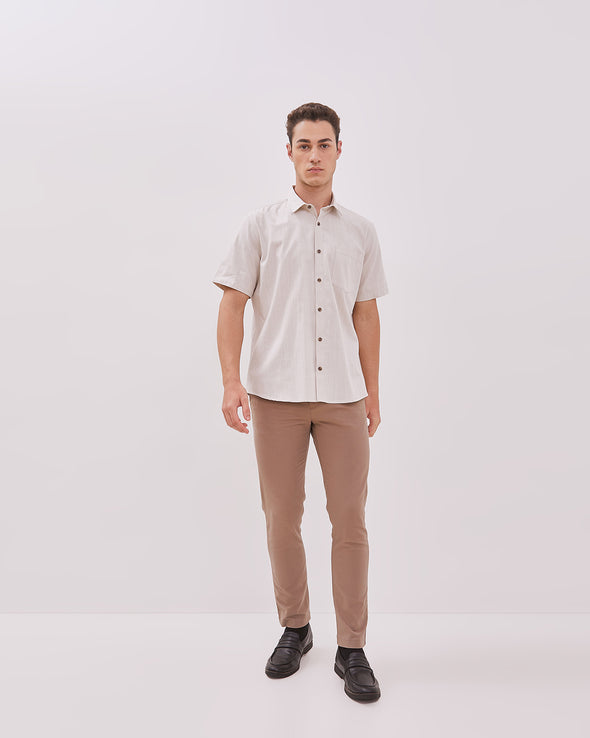 Cream Short Sleeve Shirt For Men