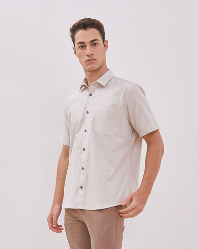 Cream Short Sleeve Shirt For Men