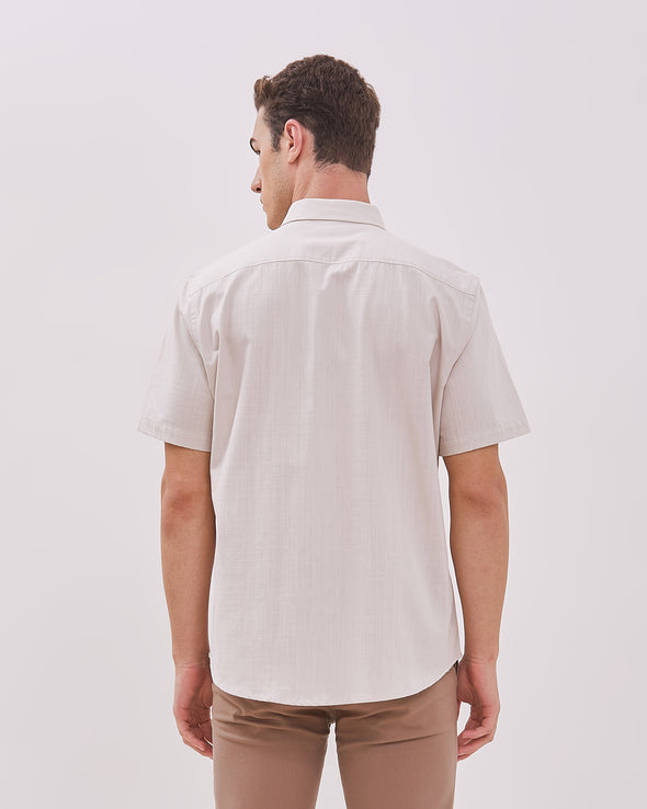 Cream Short Sleeve Shirt For Men
