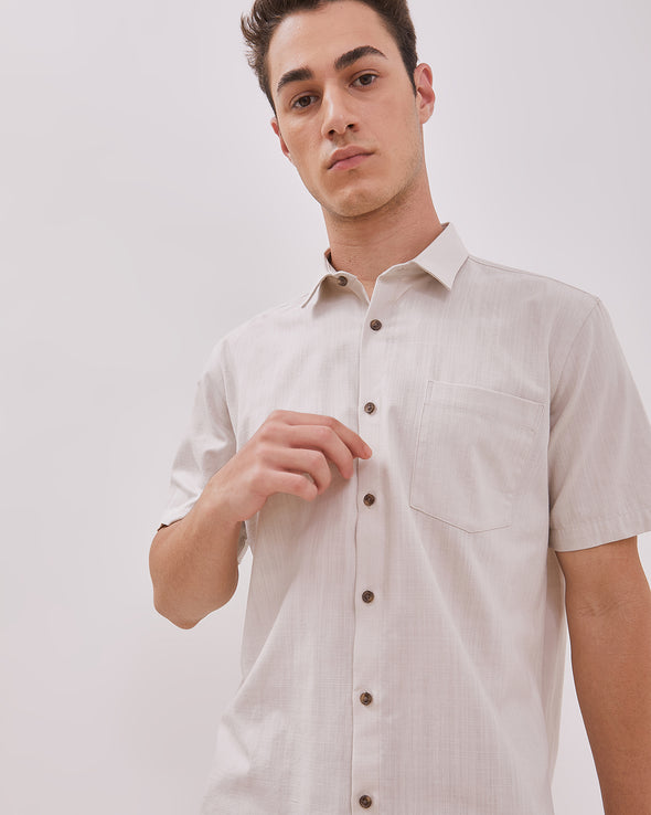 Cream Short Sleeve Shirt For Men