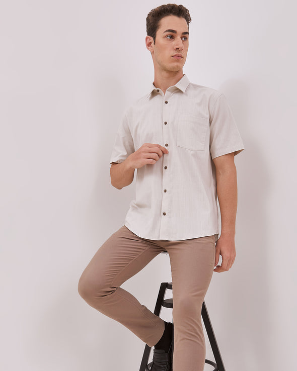 Cream Short Sleeve Shirt For Men