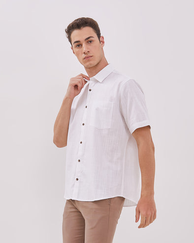 Men's White Short Sleeve Linen Shirt