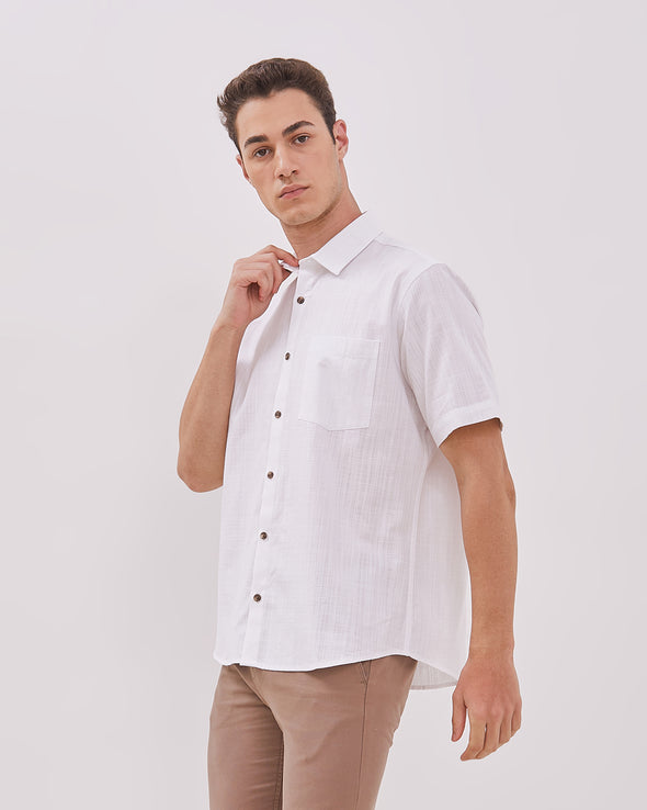 Men's White Short Sleeve Linen Shirt
