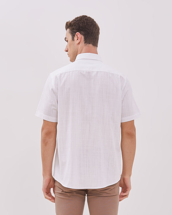 Men's White Short Sleeve Linen Shirt