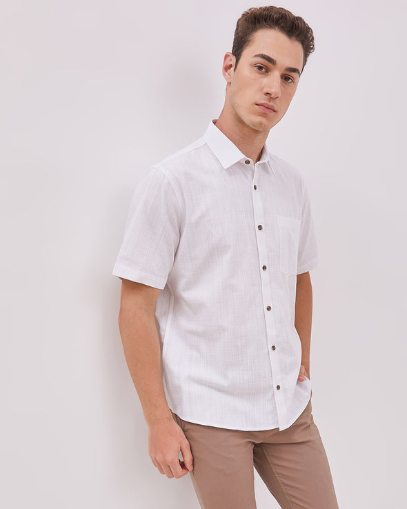 Men's White Short Sleeve Linen Shirt