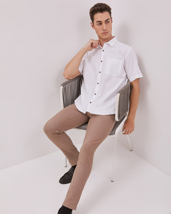 Men's White Short Sleeve Linen Shirt