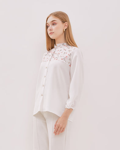 Women's White Printed Long Sleeved Shirt