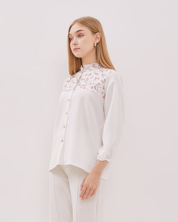 Women's White Printed Long Sleeved Shirt