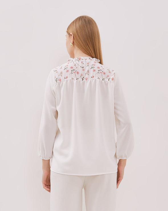 Women's White Printed Long Sleeved Shirt
