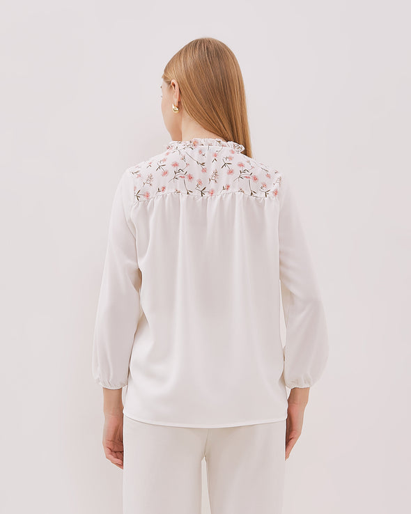 Women's White Printed Long Sleeved Shirt