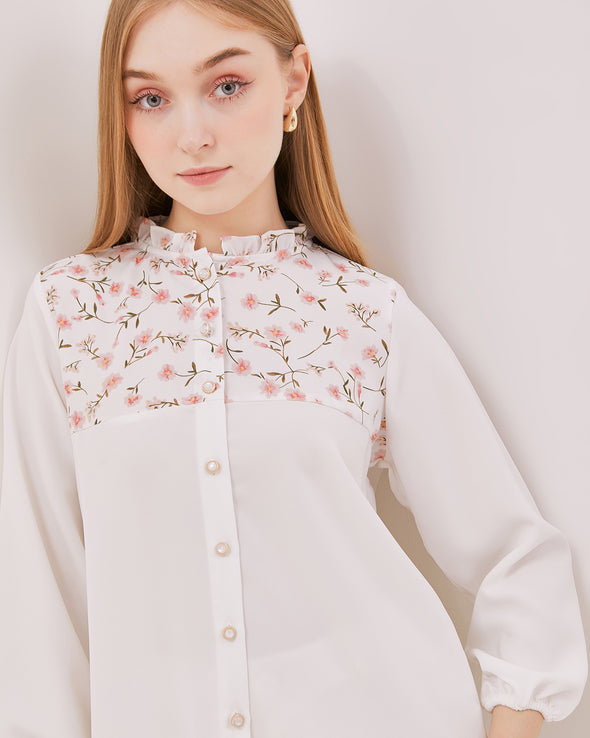 Women's White Printed Long Sleeved Shirt