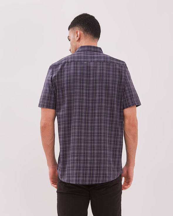 Men's Navy Pattern Regular Fit Short Sleeve Shirt