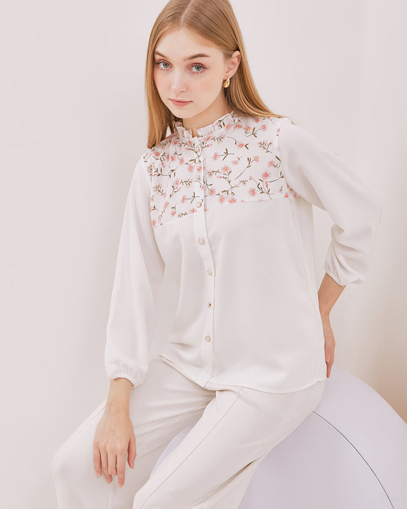 Women's White Printed Long Sleeved Shirt