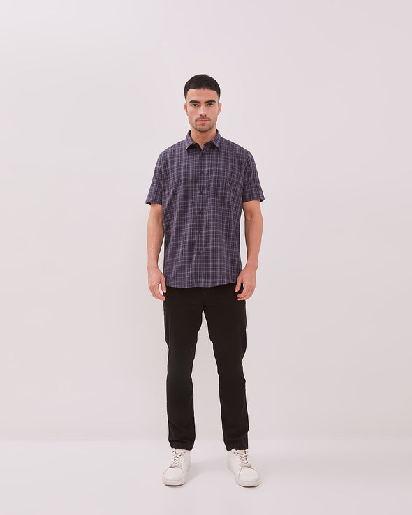 Men's Navy Pattern Regular Fit Short Sleeve Shirt