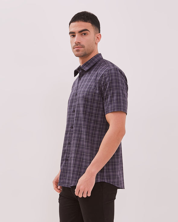 Men's Navy Pattern Regular Fit Short Sleeve Shirt