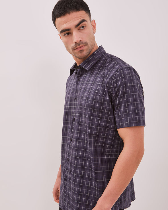 Men's Navy Pattern Regular Fit Short Sleeve Shirt