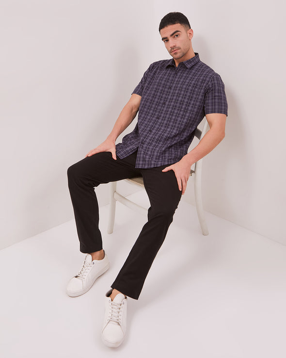 Men's Navy Pattern Regular Fit Short Sleeve Shirt