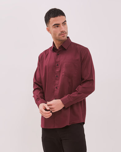 Maroon Red Oxford Long-Sleeved Regular Shirt