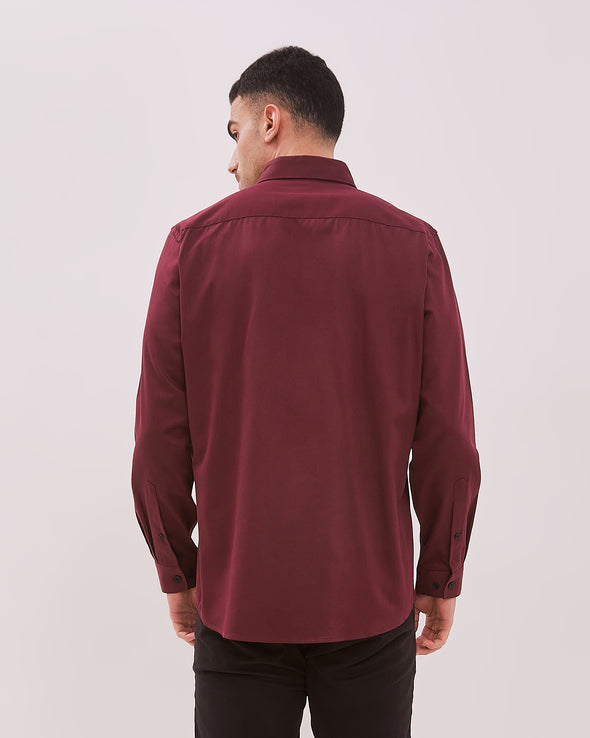 Maroon Red Oxford Long-Sleeved Regular Shirt