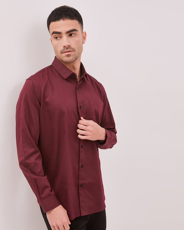 Maroon Red Oxford Long-Sleeved Regular Shirt