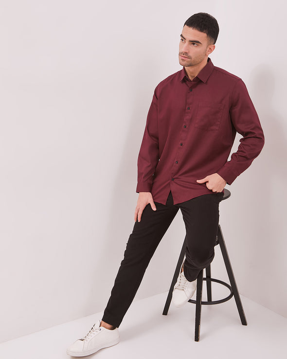 Maroon Red Oxford Long-Sleeved Regular Shirt