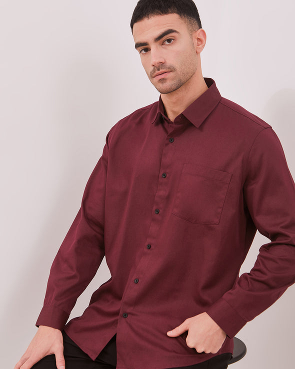 Maroon Red Oxford Long-Sleeved Regular Shirt