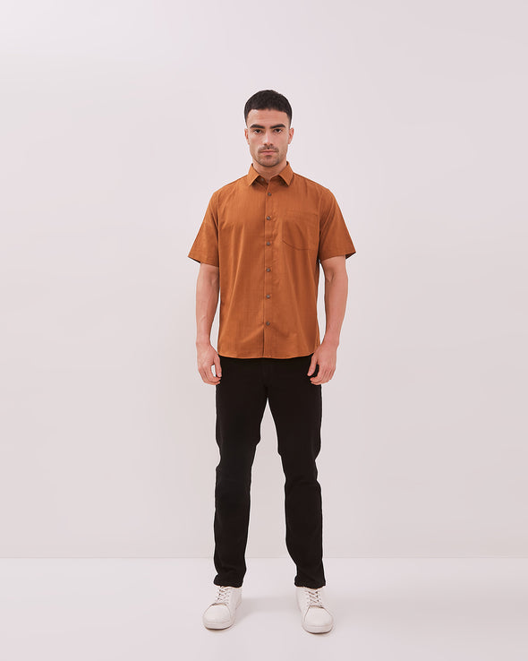 Men's Brown Regular Fit Short Sleeve Shirt